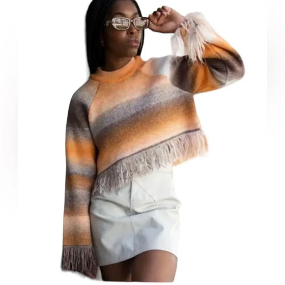 NWT Zara Blogger Favorite Fringed Cropped Sweater Size Small - Picture 1 of 5